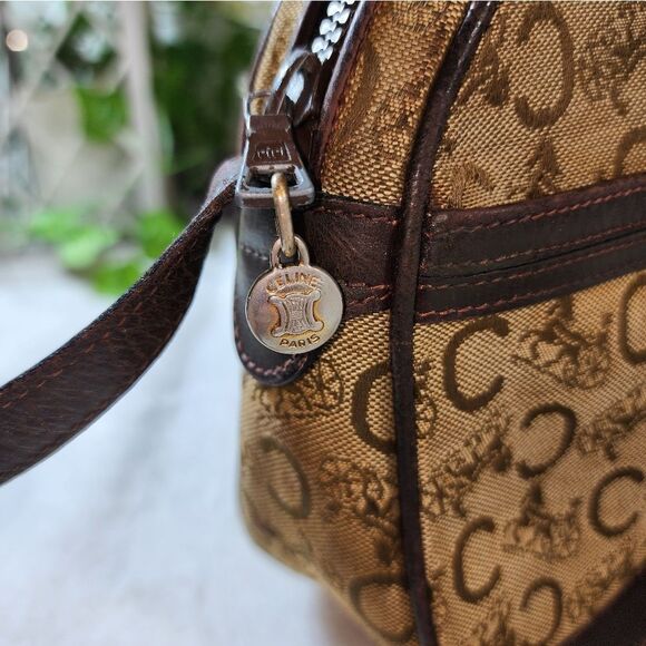 Authentic CELINE C Sulky Pattern Shoulder Bag Beige/Brown - Picture 16 of 17